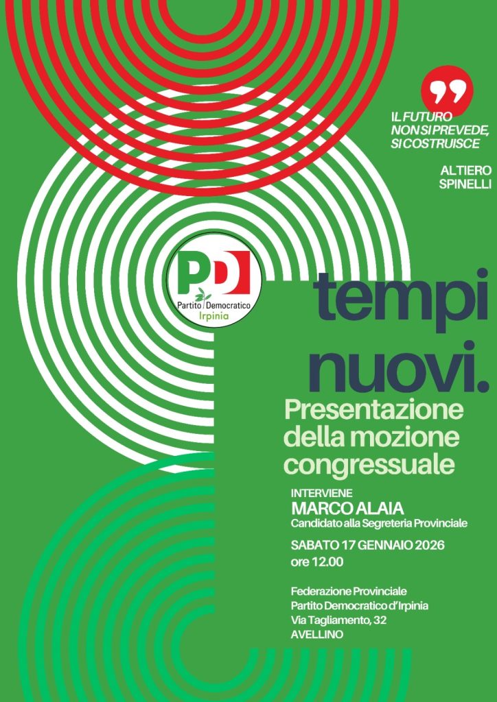 AVELLINO. “Tempi nuovi”: il PD Irpinia presenta la mozione congressuale con Marco Alaia