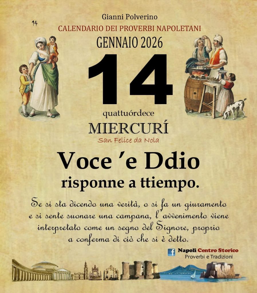 O PRUVERBIO D O JUORNO. Mercoledì 14 gennaio 2026