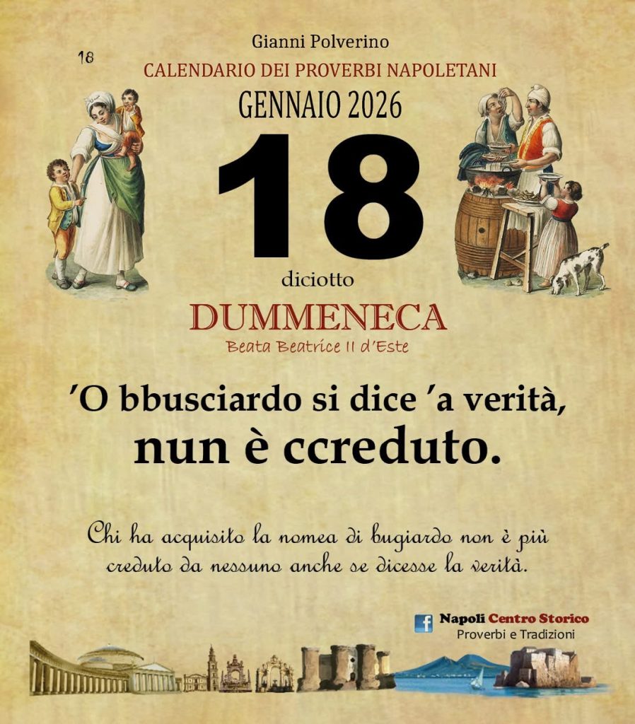 O PRUVERBIO D O JUORNO. Domenica 18 gennaio 2026