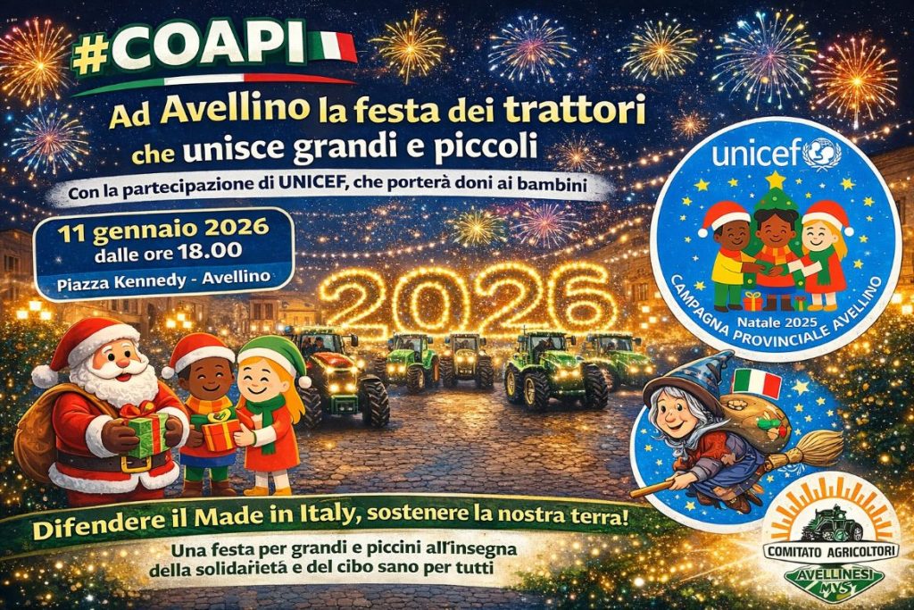 COAPI – Ad Avellino la festa dei trattori che unisce grandi e piccoli. Con la partecipazione di UNICEF, che porterà doni ai bambini COAPI – Ad Avellino la festa dei trattori che unisce grandi e piccoli. Con la partecipazione di UNICEF, che porterà doni ai bambini