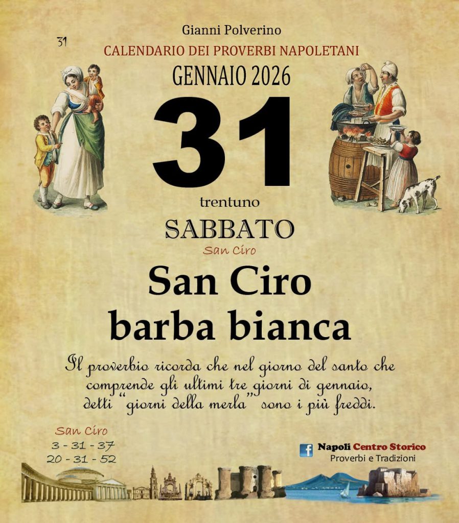 O PRUVERBIO D O JUORNO. Sabato 31 gennaio 2026