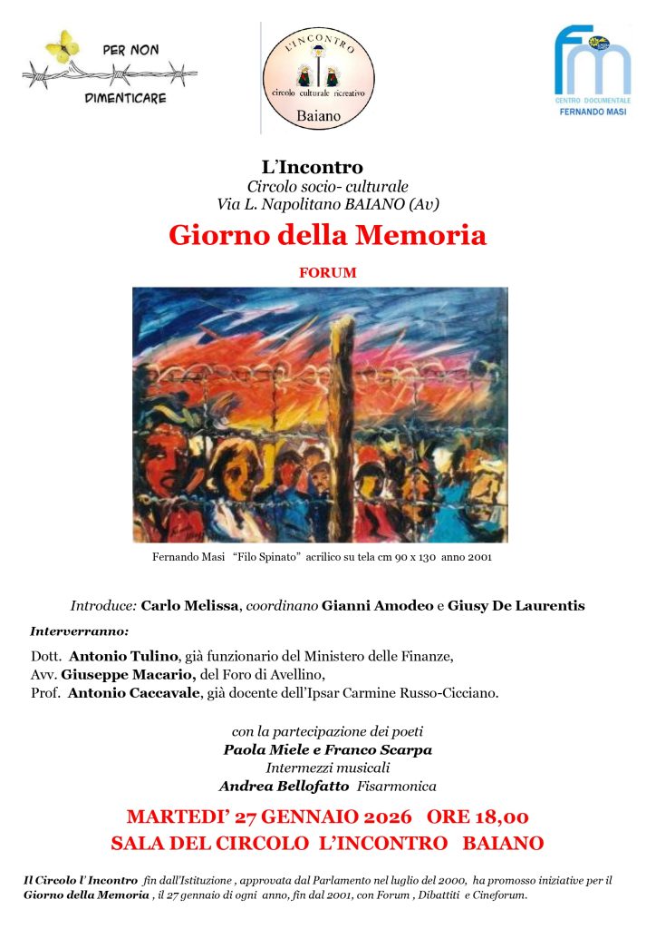 Baiano, il Circolo “L’Incontro” celebra il Giorno della Memoria con un Forum culturale Baiano, il Circolo “L’Incontro” celebra il Giorno della Memoria con un Forum culturale