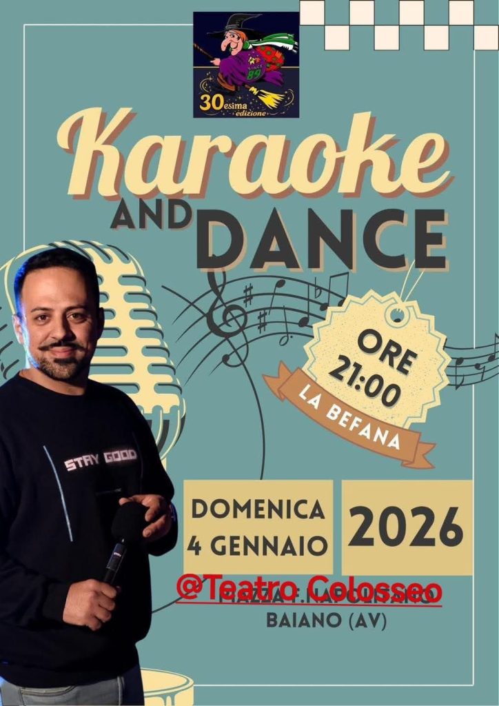 “Baiano, la Festa della Befana entra nel vivo: domenica Karaoke & Dance con Fox Marsella al Teatro Colosseo” “Baiano, la Festa della Befana entra nel vivo: domenica Karaoke & Dance con Fox Marsella al Teatro Colosseo”