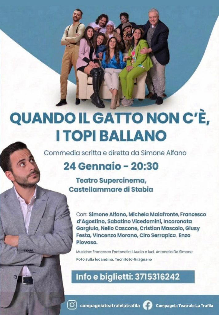 Castellammare di Stabia. “Quando il gatto non c’è i topi ballano”: risate assicurate al Teatro Supercinema