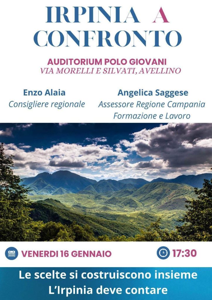 Irpinia a confronto, incontro pubblico ad Avellino con l’assessore regionale Angelica Saggese Irpinia a confronto, incontro pubblico ad Avellino con l’assessore regionale Angelica Saggese