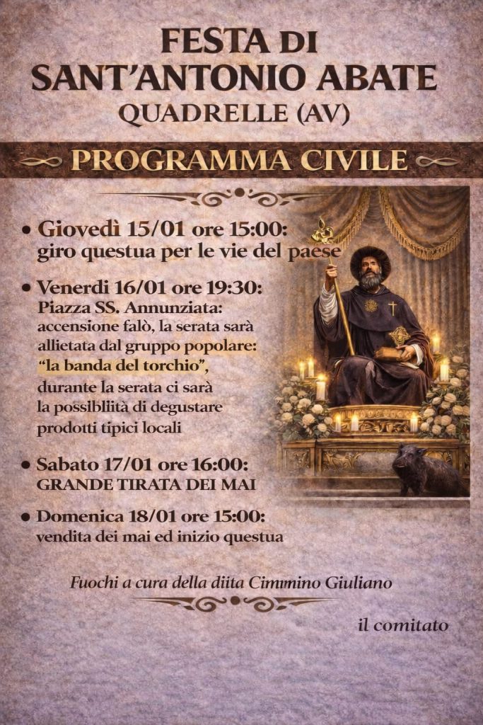 Quadrelle celebra Sant’Antonio Abate, quattro giorni tra fede, tradizione e comunità Quadrelle celebra Sant’Antonio Abate, quattro giorni tra fede, tradizione e comunità