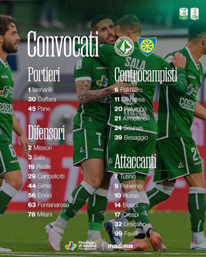 Avellino Carrarese, è il giorno della partita: i convocati di Biancolino