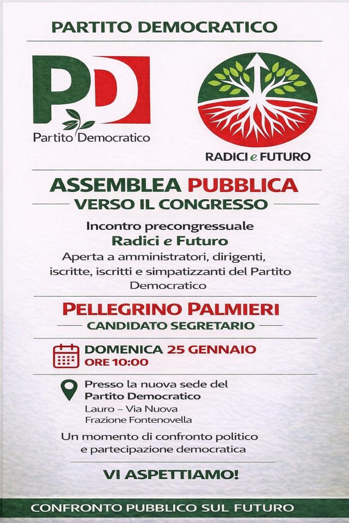 Il PD verso il congresso: assemblea pubblica a Lauro con Pellegrino Palmieri