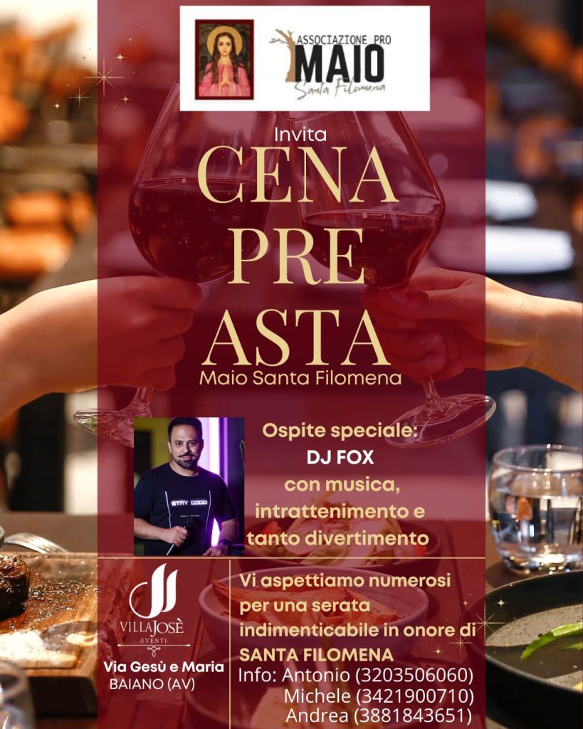 Cena Pre Asta di Santa Filomena: quando la comunità si ritrova intorno alle proprie radici Cena Pre Asta di Santa Filomena: quando la comunità si ritrova intorno alle proprie radici