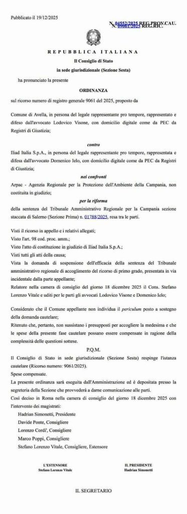 Avella, il Consiglio di Stato dà ragione a Iliad: via libera definitivo all’antenna in zona Via Gaetano Luciano