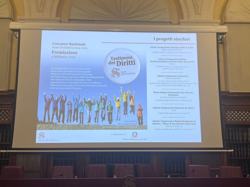BAIANO SPERONE. In Senato, a palazzo Madama, a Roma. Riconoscimenti premiali, per ragazze e ragazzi del Giovanni XXIII  Giuseppe Parini. In rilievo, l’universalità dei diritti umani e la cultura delle radici comunitarie
