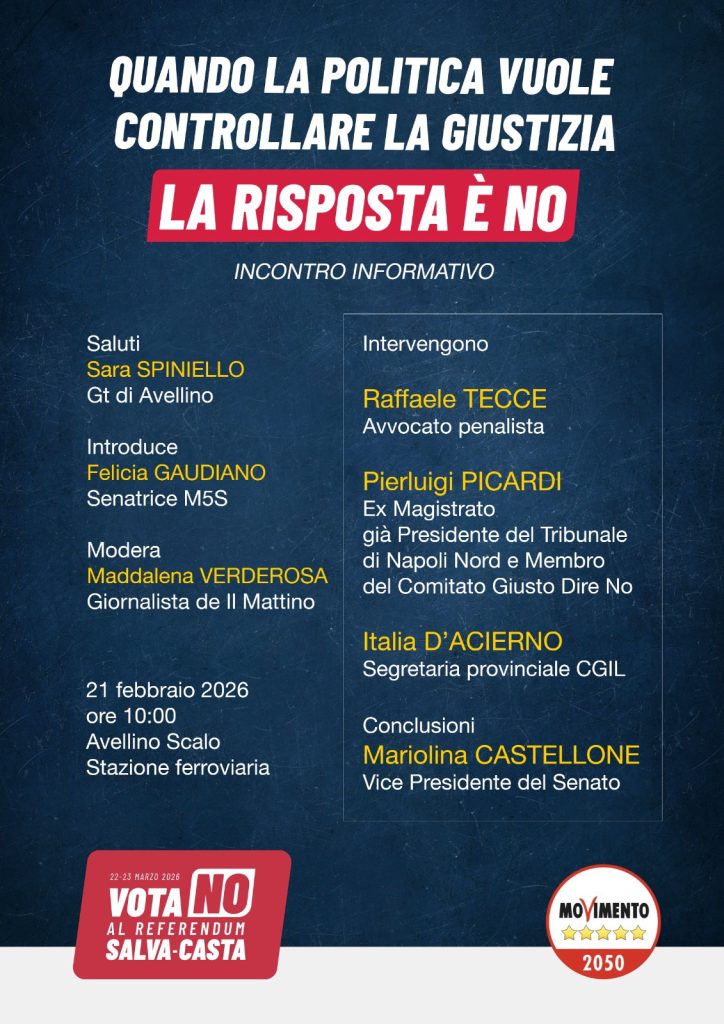 Referendum giustizia, ad Avellino incontro informativo sulle ragioni del “No” con esponenti politici e giuridici Referendum giustizia, ad Avellino incontro informativo sulle ragioni del “No” con esponenti politici e giuridici