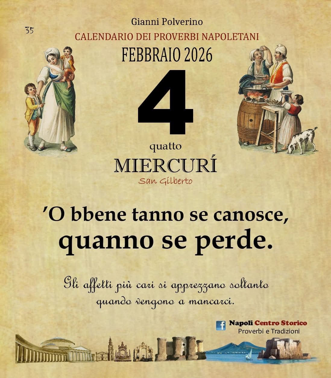 O PRUVERBIO D O JUORNO.  Mercoledì 4 febbraio 2026