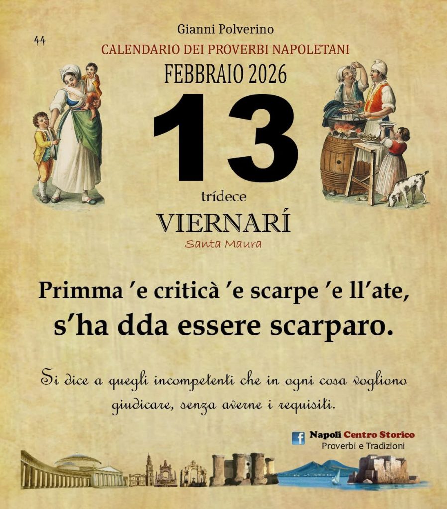 O PRUVERBIO D O JUORNO. Venerdì 13 febbraio 2026