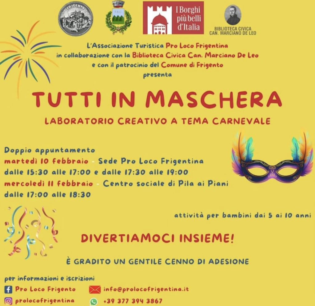 Tutti in maschera: a Frigento il Carnevale diventa creativo Tutti in maschera: a Frigento il Carnevale diventa creativo