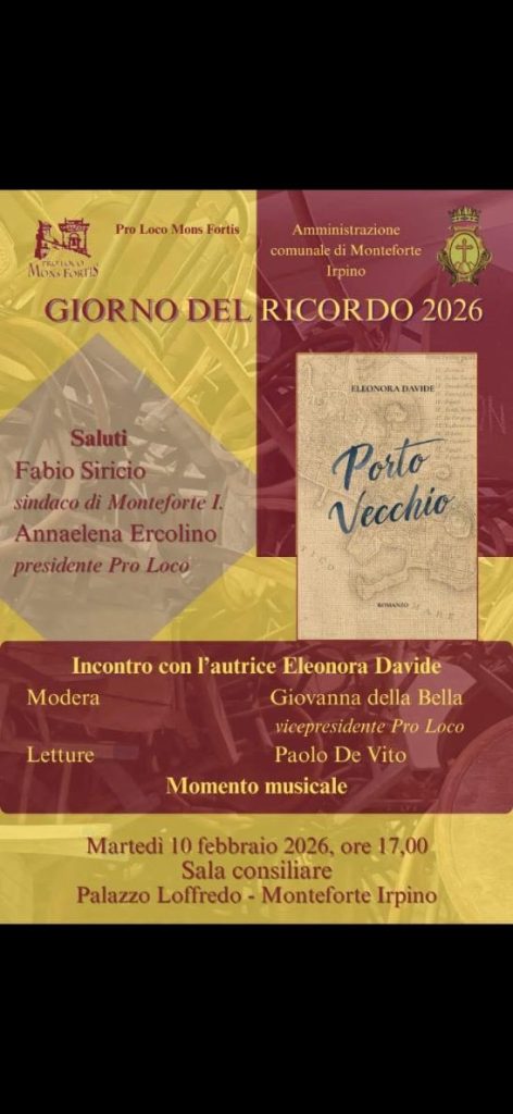 MONTEFORTE RICORDA GLI ECCIDI DELLE FOIBE CON “PORTO VECCHIO”  IL LIBRO DI ELEONORA DAVIDE, SCRITTRICE DI ORIGINI NAPOLETANE E TRIESTINE