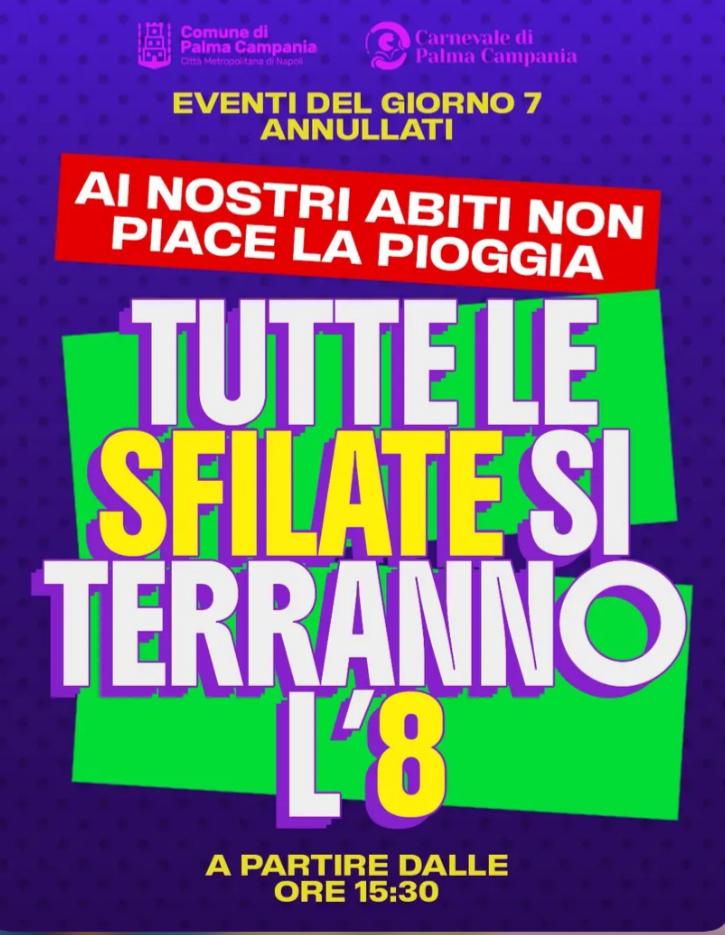 PALMA CAMPANIA: Eventi annullati il 7 Febbraio a causa del maltempo. PALMA CAMPANIA: Eventi annullati il 7 Febbraio a causa del maltempo.