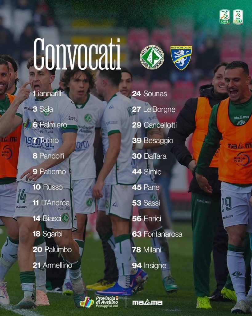 Verso Avellino–Frosinone: le scelte di Biancolino, ecco i convocati