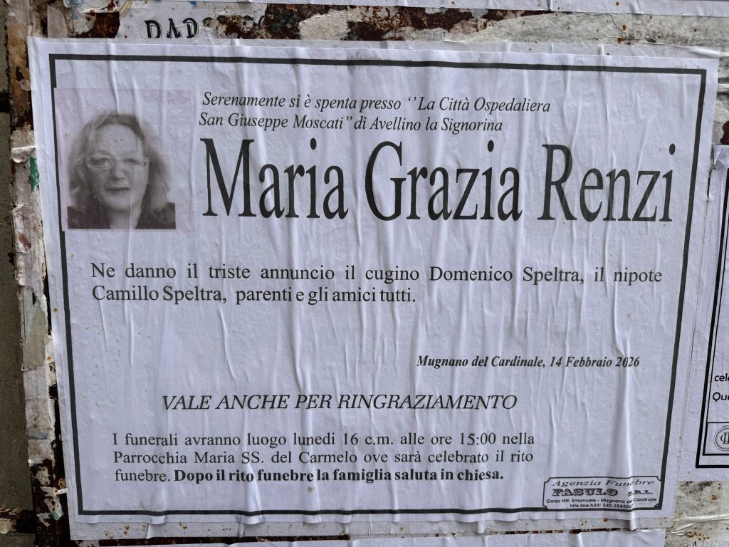 NON E PIU. Mugnano del Cardinale, lutto Maria Grazia Renzi NON E PIU. Mugnano del Cardinale, lutto Maria Grazia Renzi