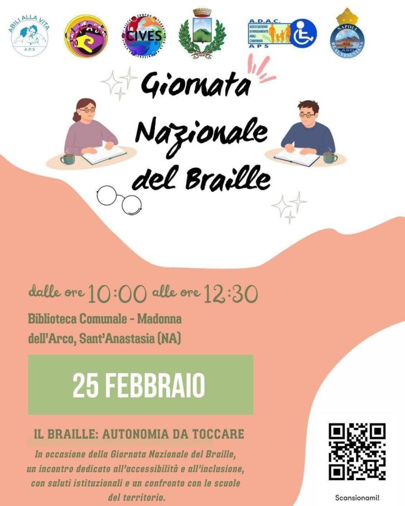 Sant’Anastasia celebra la Giornata Nazionale del Braille: incontro su inclusione e autonomia il 25 febbraio