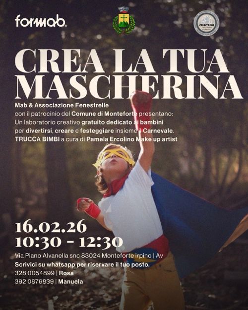 Monteforte Irpino, Carnevale tra creatività e inclusione: nasce il laboratorio gratuito “Crea la tua mascherina”