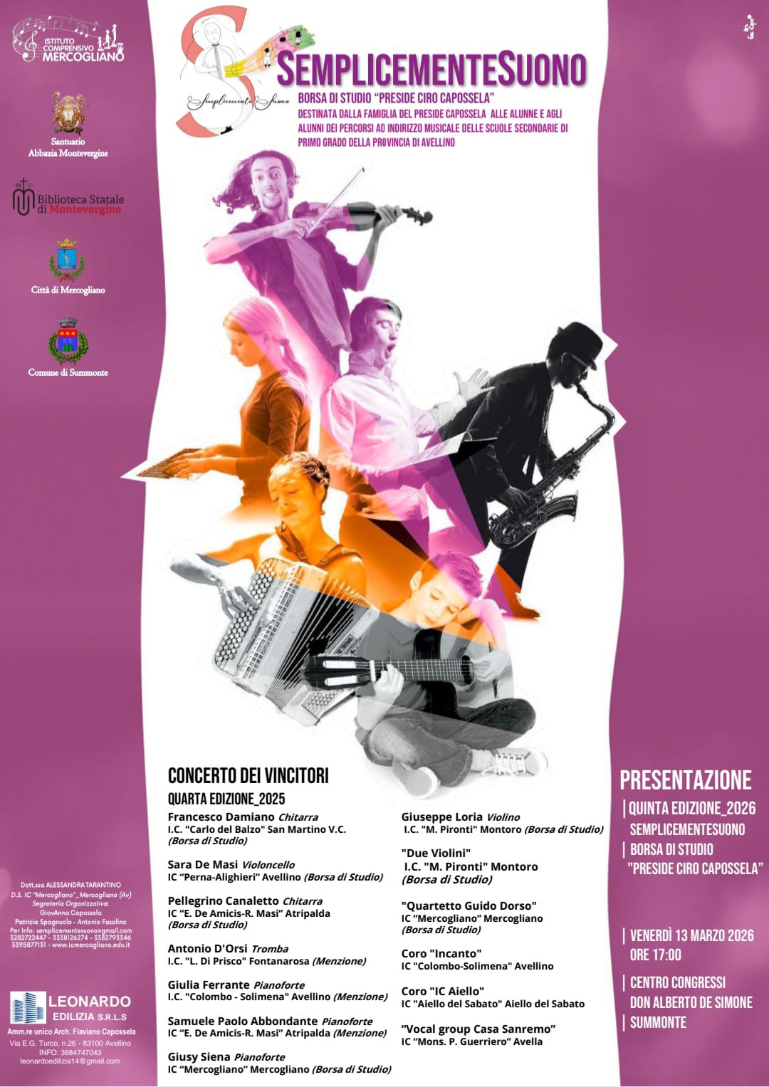 AVELLA. Il Vocal Group Casa Sanremo al Concerto dei Vincitori del Premio “Semplicemente Suono – Preside Capossela”