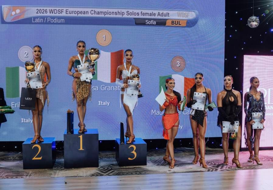 Brusciano protagonista in Europa: Rosa Granato campionessa al WDSF di Sofia, semifinale per Francesca Monocchio