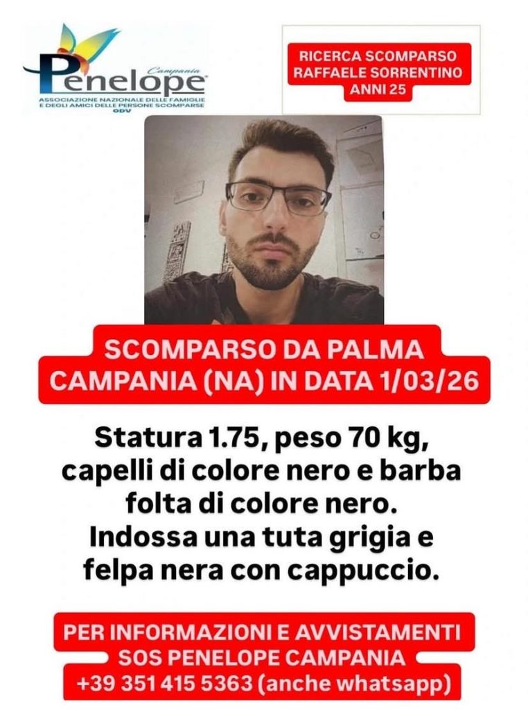 Scomparso a Palma Campania: ricerche in corso per Raffaele Sorrentino, 25 anni