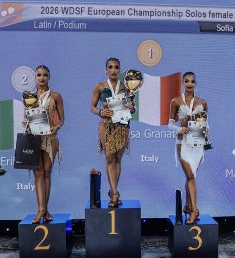 Brusciano protagonista in Europa: Rosa Granato campionessa al WDSF di Sofia, semifinale per Francesca Monocchio