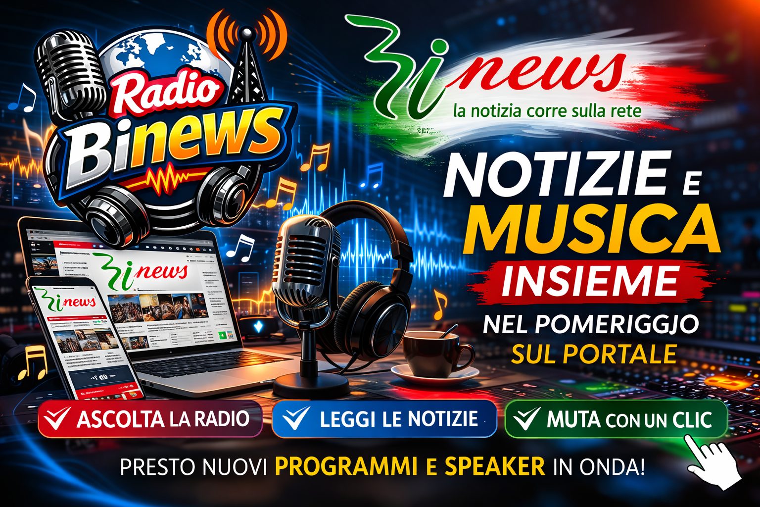 Binews lancia una nuova iniziativa: notizie e musica insieme nel pomeriggio dalle 15 alle 19
