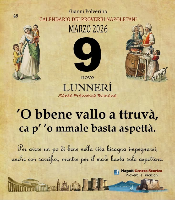 O PRUVERBIO D O JUORNO. Lunedì 9 marzo 2026