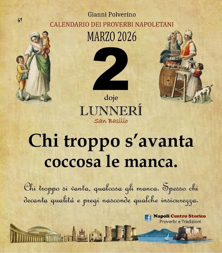 O PRUVERBIO D O JUORNO. Lunedì 2 marzo 2026