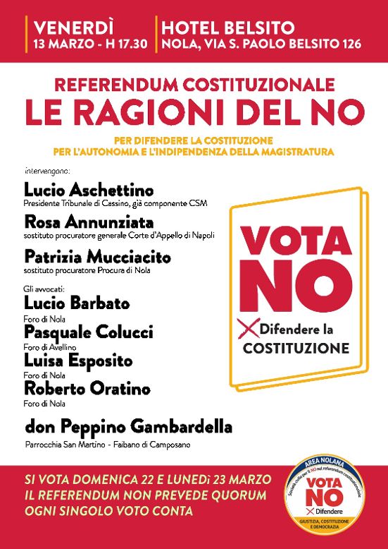 Nola, referendum: 13 marzo incontro sulle ragioni del NO  
