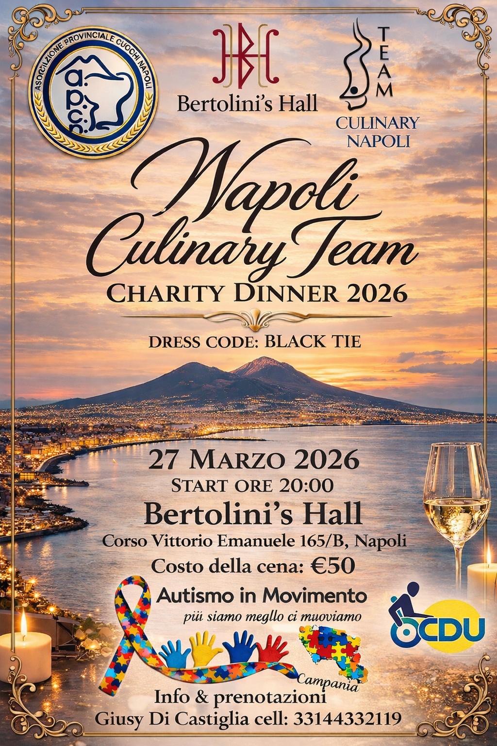Napoli, il 27 marzo “Napoli Culinary Team Charity Dinner 2026” per sostenere l’autismo