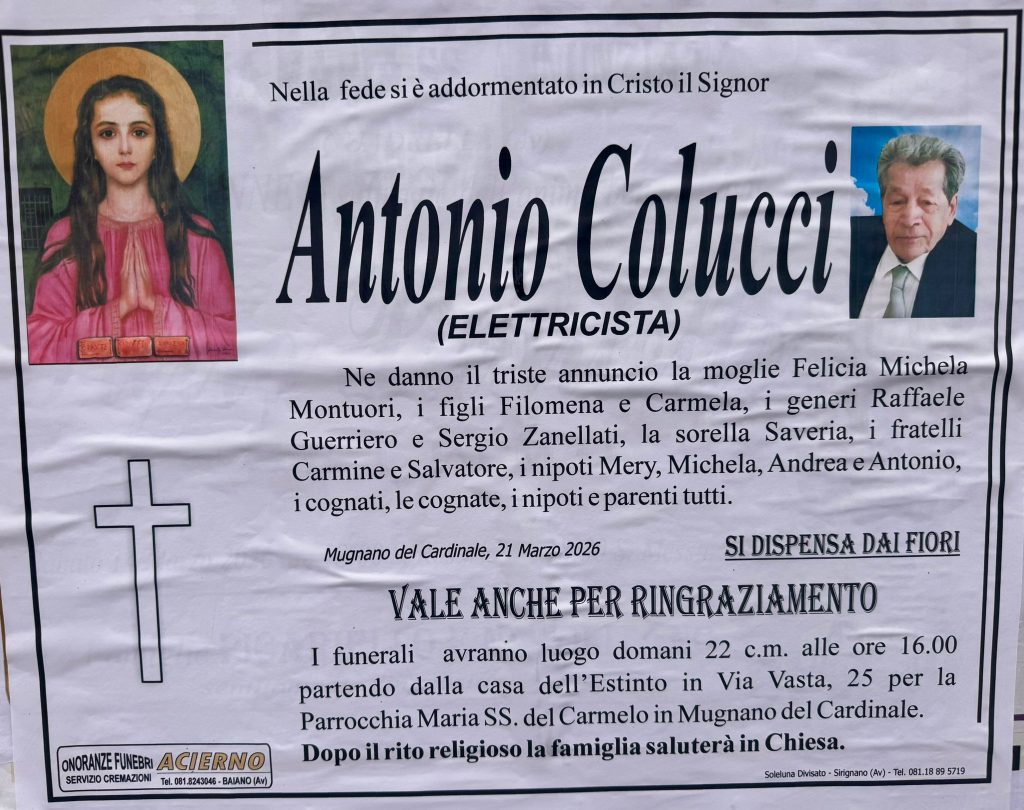 Non è più. Mugnano del Cardinale in lutto per la scomparsa di Antonio Colucci