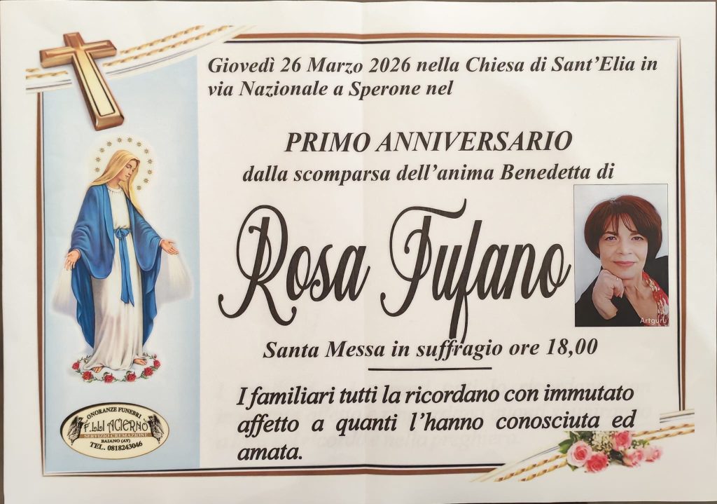 SPERONE. Un anno senza Rosa Tufano: il ricordo che vive nei cuori