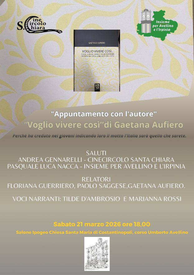Avellino, “Appuntamento con l’autore”: presentazione del libro “Voglio vivere così” di Gaetana Aufiero Avellino, “Appuntamento con l’autore”: presentazione del libro “Voglio vivere così” di Gaetana Aufiero
