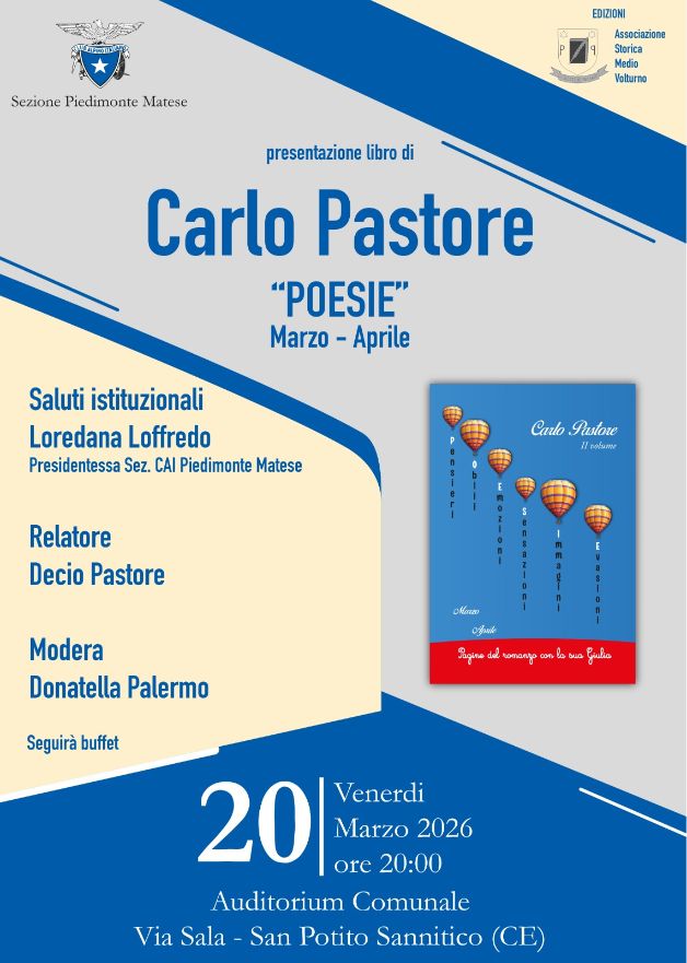 S. Potito Sannitico, presentazione del libro “Poesie Marzo Aprile” di Carlo Pastore