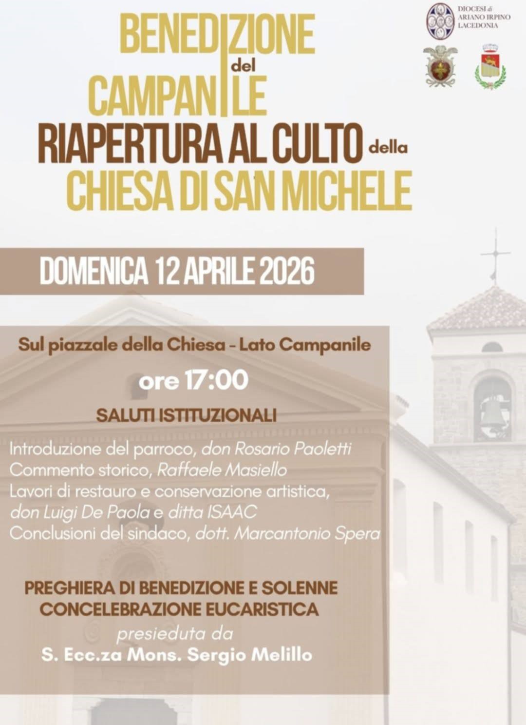 GROTTAMINARDA. Riapertura della Chiesa di San Michele: domenica la benedizione del campanile GROTTAMINARDA. Riapertura della Chiesa di San Michele: domenica la benedizione del campanile