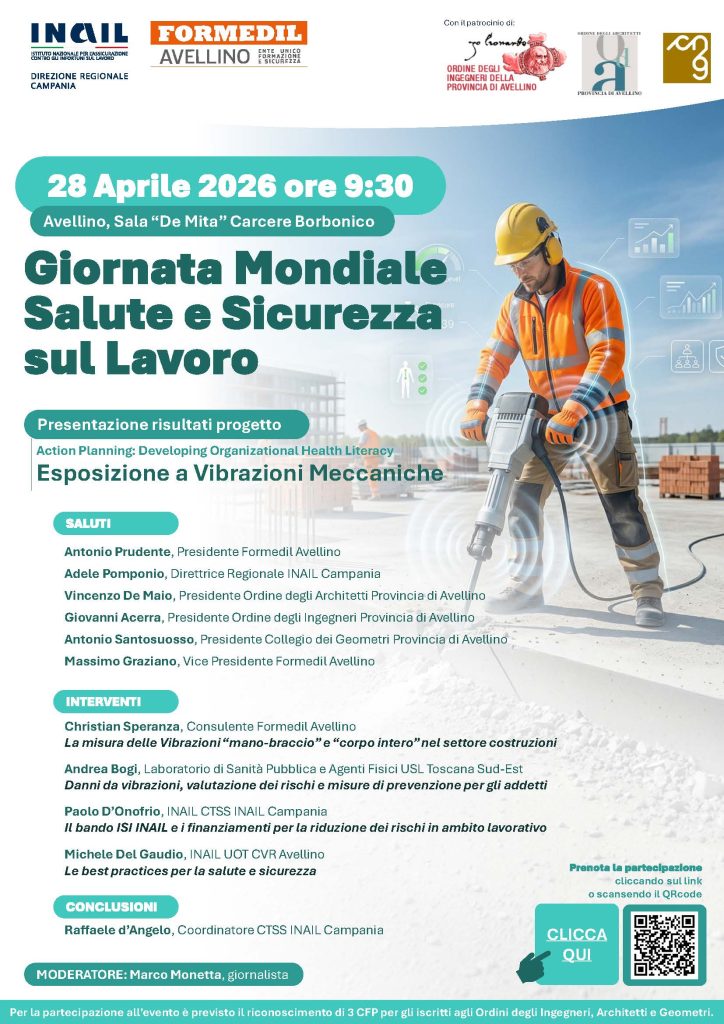 Giornata mondiale Sicurezza sul Lavoro, focus sulle vibrazioni nei cantieri: ad Avellino il seminario tecnico promosso da Formedil