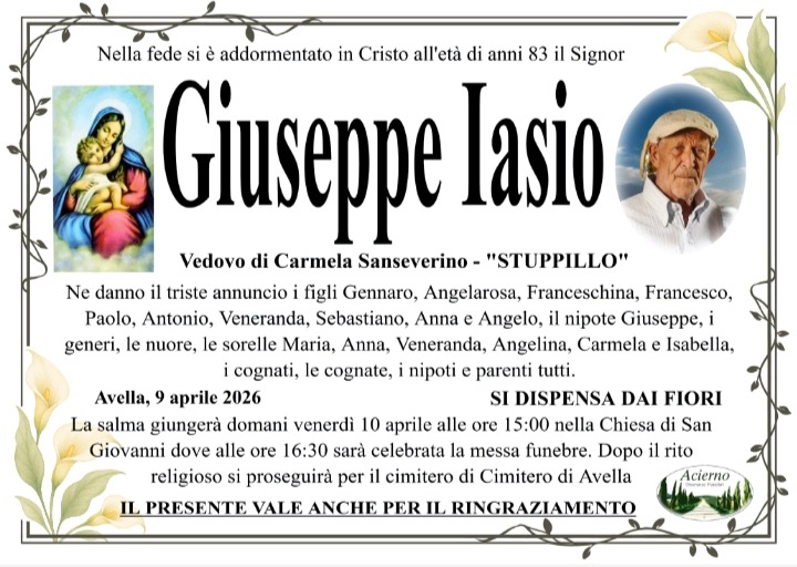 NON È PIU’. Avella piange Giuseppe Iasio: l’ultimo saluto nella Chiesa di San Giovanni NON È PIU’. Avella piange Giuseppe Iasio: l’ultimo saluto nella Chiesa di San Giovanni