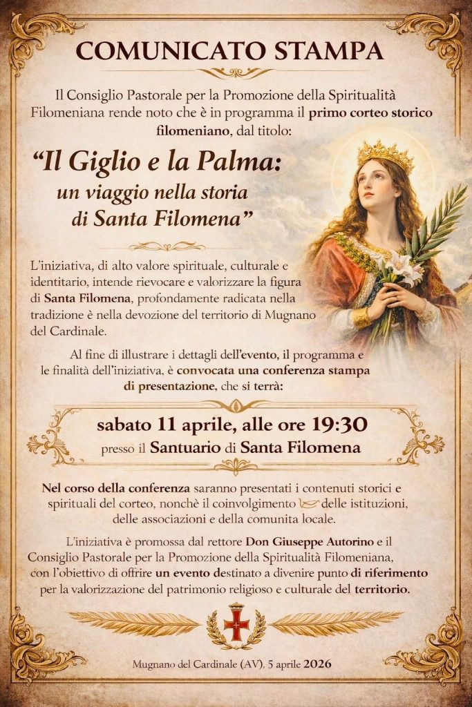 Nasce il primo corteo storico filomeniano: Mugnano del Cardinale celebra Santa Filomena Nasce il primo corteo storico filomeniano: Mugnano del Cardinale celebra Santa Filomena