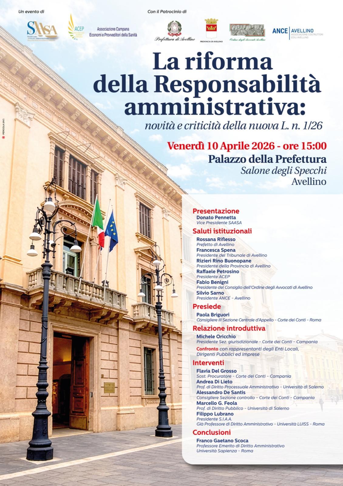 Avellino, alla Prefettura convegno sulla riforma della responsabilità amministrativa Avellino, alla Prefettura convegno sulla riforma della responsabilità amministrativa