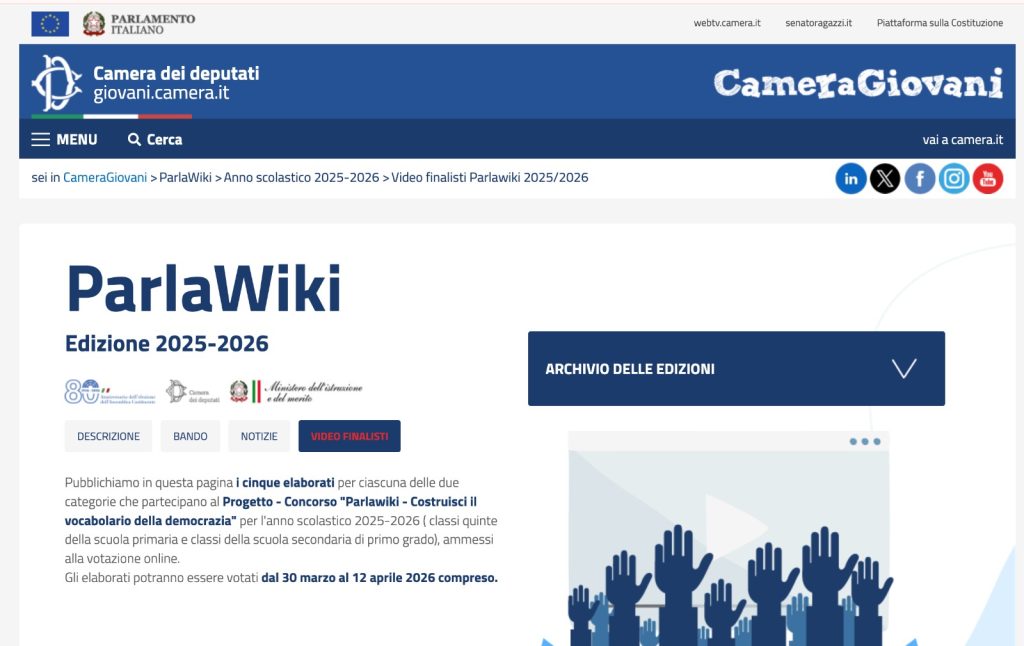 BAIANO. l’IC “Giovanni XXIII – G. Parini” primo a livello nazionale nel concorso “Parlawiki” della Camera dei Deputati BAIANO. l’IC “Giovanni XXIII – G. Parini” primo a livello nazionale nel concorso “Parlawiki” della Camera dei Deputati