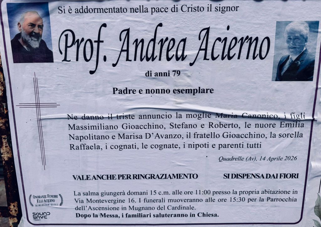 NON E PIU. Mugnano del Cardinale, lutto prof. Andrea Acierno
