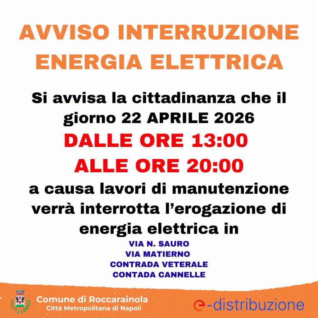 Roccarainola, interruzione dell’energia elettrica: ecco quando e dove