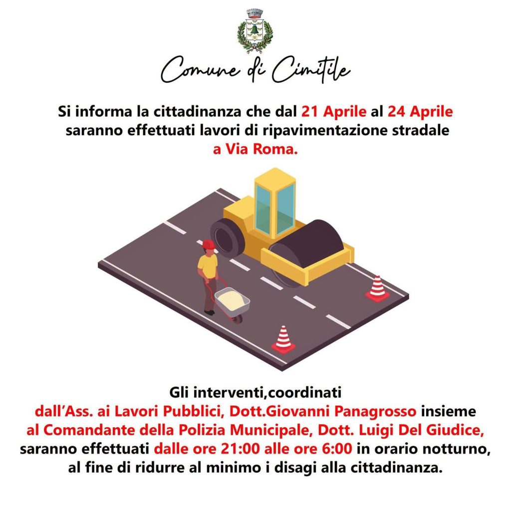 Cimitile, lavori di ripavimentazione in Via Roma: interventi notturni dal 21 al 24 aprile