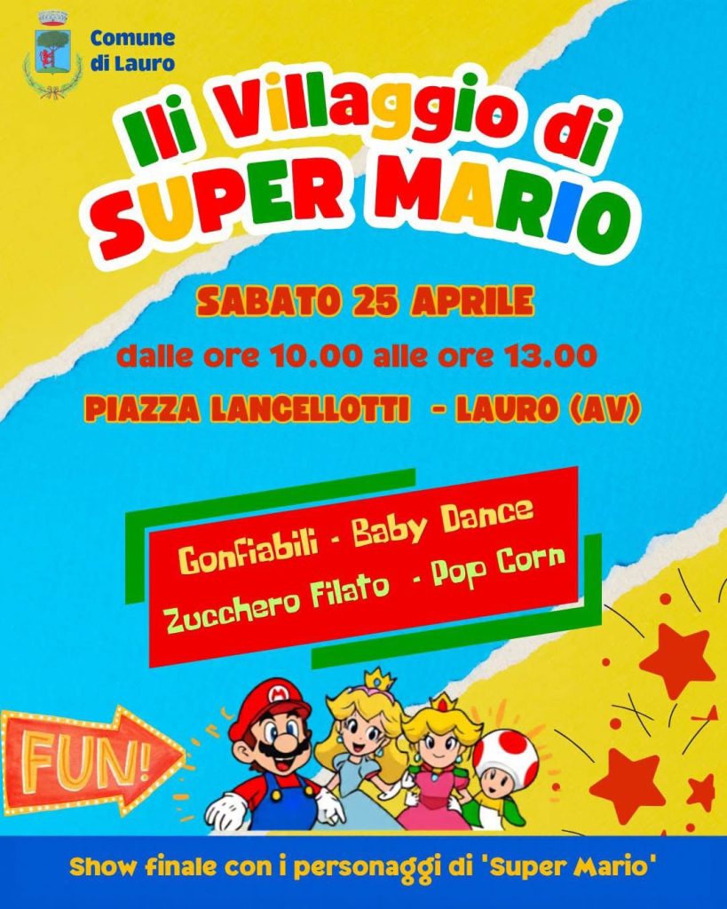 Lauro, arriva “Il Villaggio di Super Mario”: giochi e animazione per i più piccoli in Piazza Lancellotti