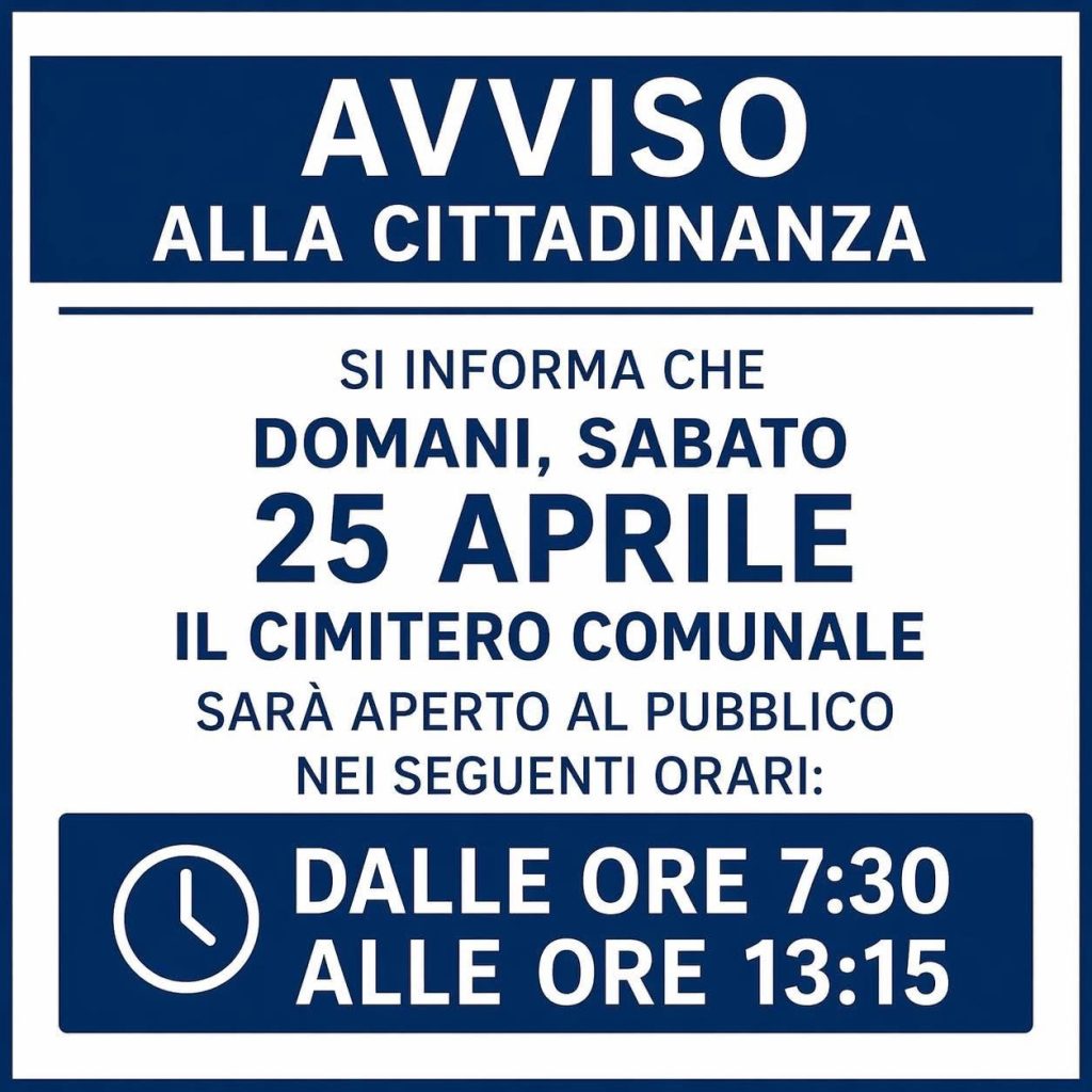 Cimitile, apertura straordinaria del cimitero comunale per il 25 aprile