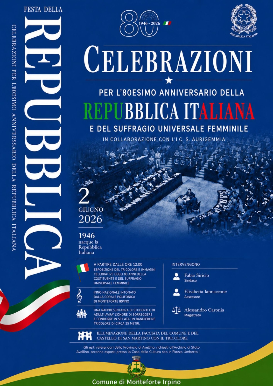Il 2 giugno di Monteforte: studenti e cittadini sfileranno con una mega bandiera tricolore di 25 metri Il 2 giugno di Monteforte: studenti e cittadini sfileranno con una mega bandiera tricolore di 25 metri